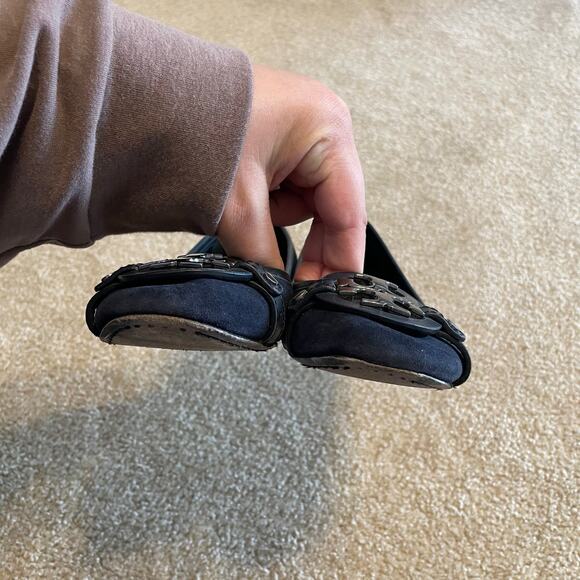 Tory Burch Black Suede Ballet Flats Big Logo SZ 8.5 Classic Designer Shoes - Picture 7 of 10